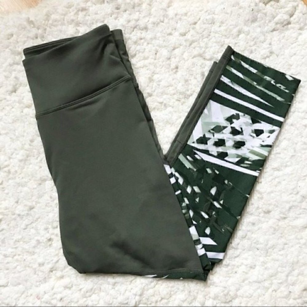 Calvin Klein Olive Green White Abstract Leggings S